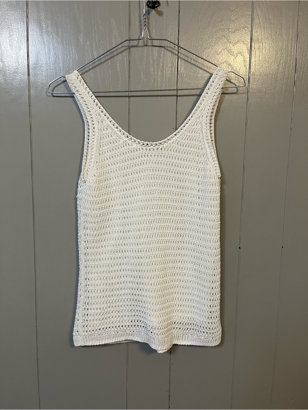 Vince White Open Knit Crochet Tank Top Sleeveless Sheer Cotton Blend Women S - Picture 5 of 8